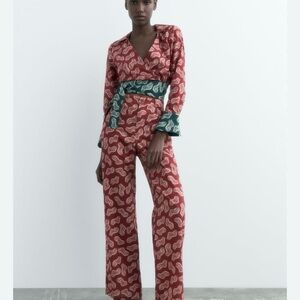 Patterned Red and Green Jumpsuit